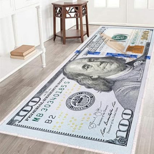 VIKAMA – Tapis long créatif en forme de dollar, antidérapant pour chambre, salon, couloir ou baie vitrée