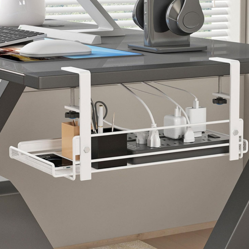 Plateau de gestion des câbles sous le bureau sans perçage – organisateur en acier pour fils, multiprises et chargeurs